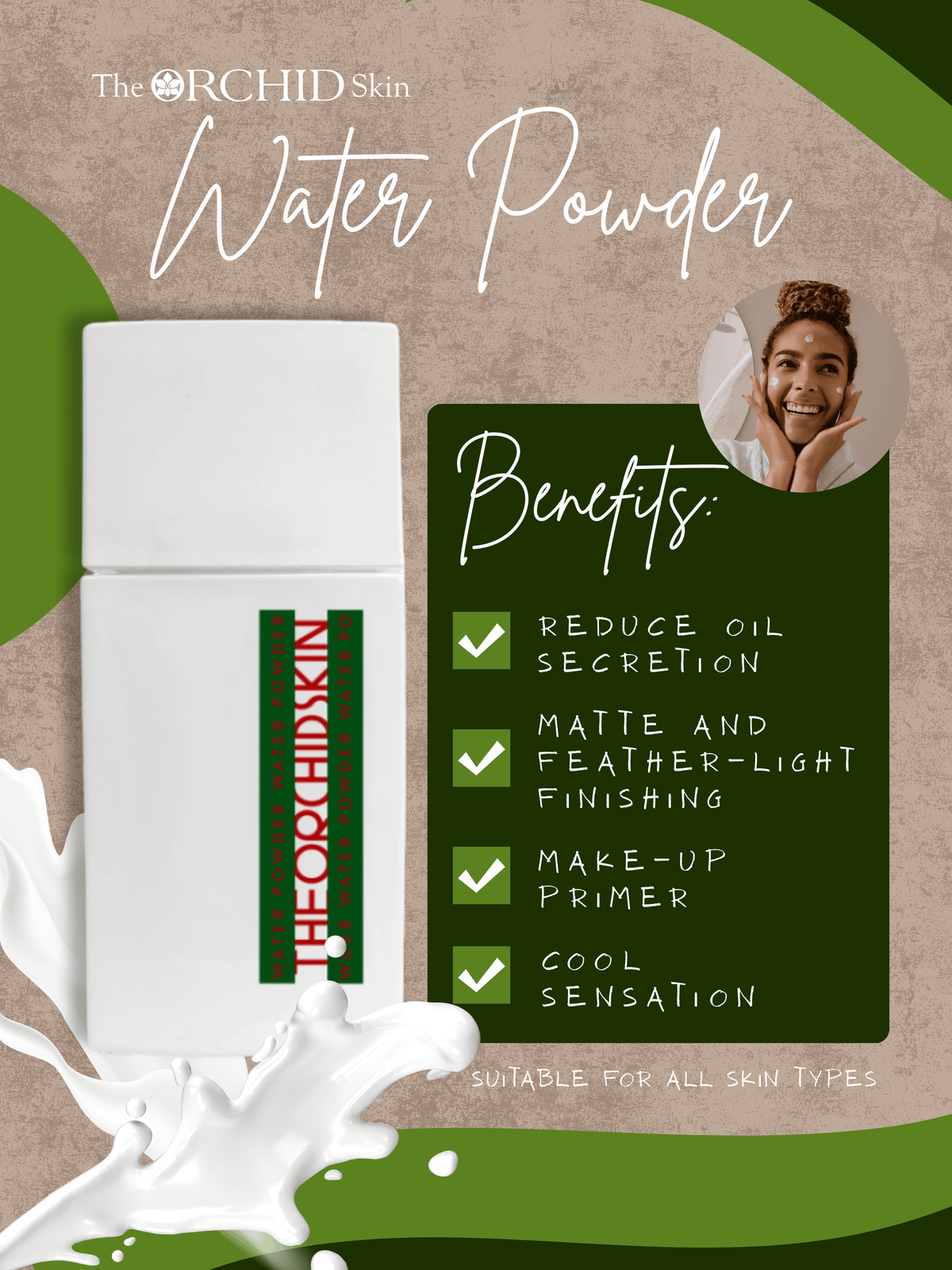 The ORCHID Skin Water Powder – Matte Finishing , Oil Control & Sweat‑Proof, Primer for Long-Lasting Make Up